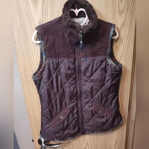 CAbi Chocolate Quilted Vest with Plaid Accents